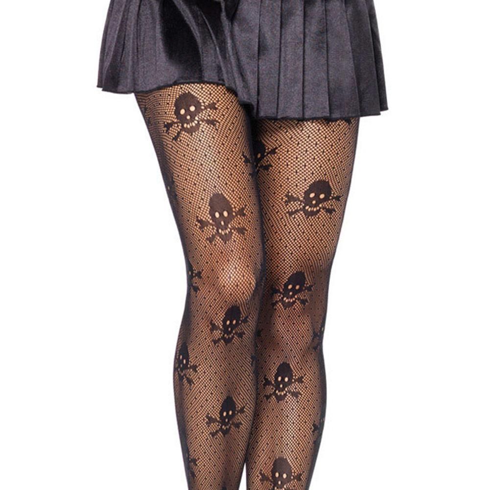 New Sexy Women Sheer Net Skull Stretch Pantyhose Stockings High Waist Tights Black