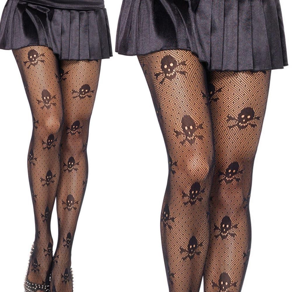 New Sexy Women Sheer Net Skull Stretch Pantyhose Stockings High Waist Tights Black