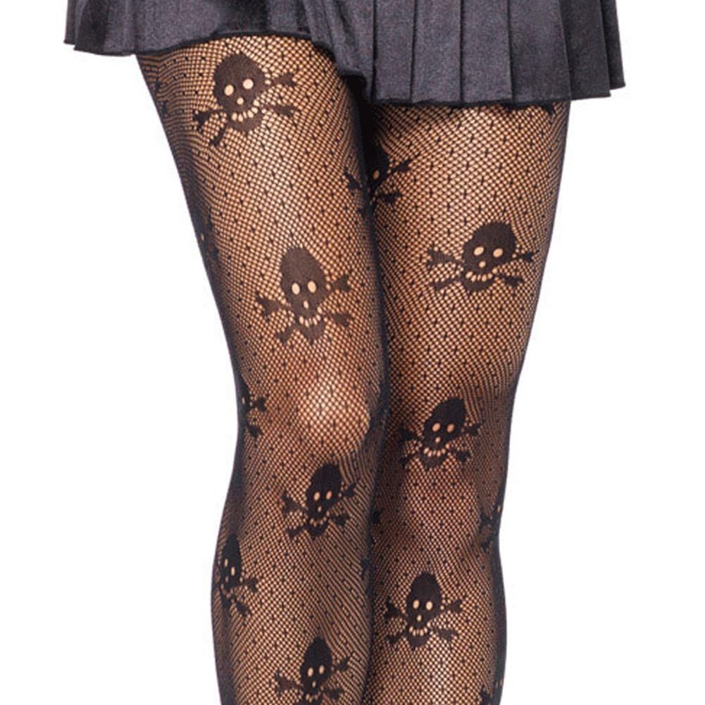 New Sexy Women Sheer Net Skull Stretch Pantyhose Stockings High Waist Tights Black