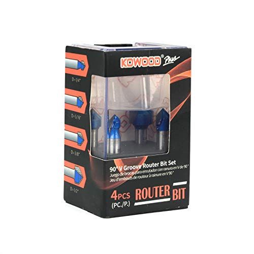 KOWOOD Plus 90 V Groove Router Bit Set 14 Inch Shank Cutting