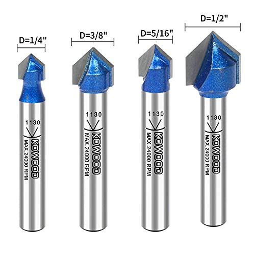KOWOOD Plus 90 V Groove Router Bit Set 14 Inch Shank Cutting