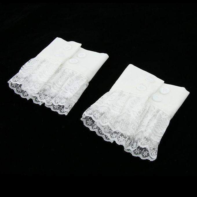 2x White Lace Floral Ladies Wrist Sleeve Short Winter Arm Warmer Cuff