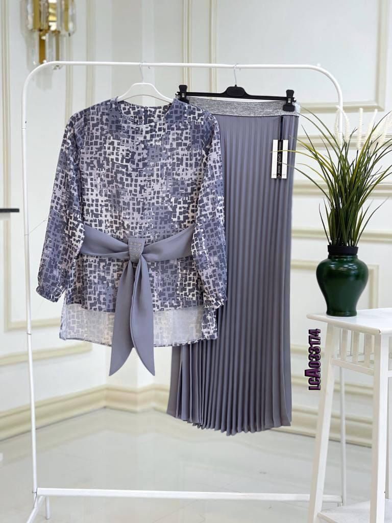 Turkey Pleated Skirt  With Matching Top-Grey