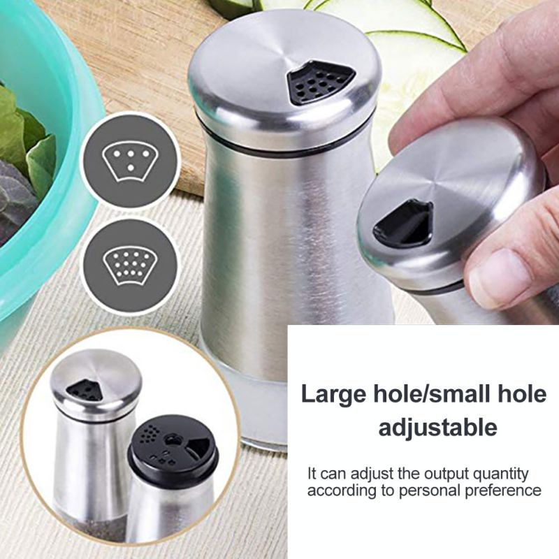 Salt Spice Shaker Dispenser Adjustable Pour Holes-Silver