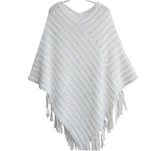 New 2017 Womens Ladies Cape Coat Fringe Poncho Oblique Stripe Coat Bohemian Shawl Scarf(#Beige)