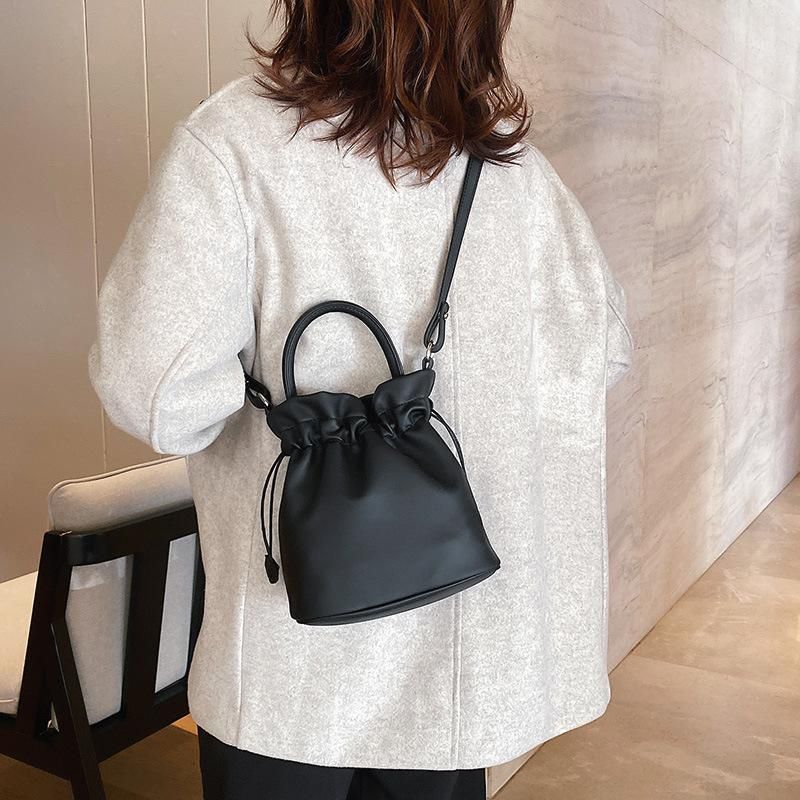 Mini drawstring bucket bag, simple portable shoulder bag, trendy student crossbody bag, women's