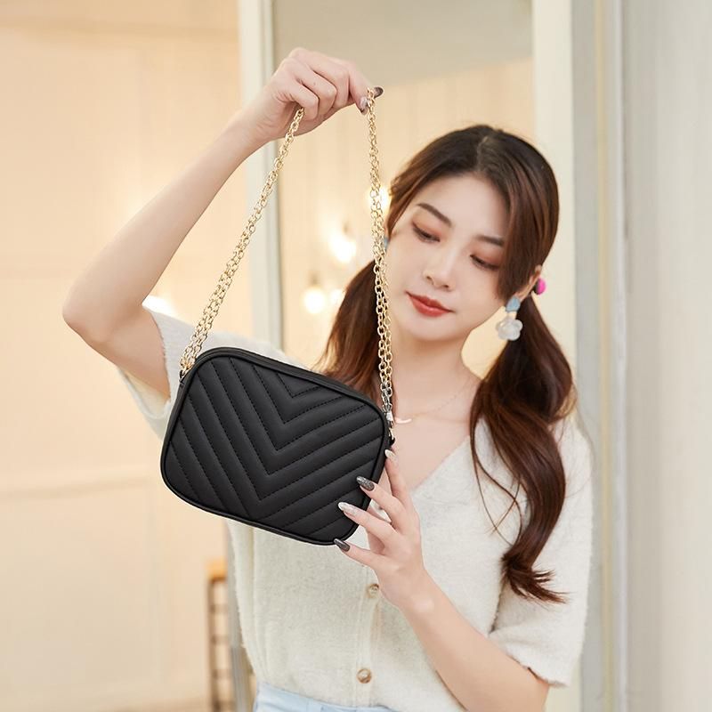 Women's  2023 New V-pattern Embroidery Chain Cross Body Small Square  Casual Mobile  Small