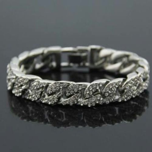 Iced Out Cuban Curb Hand Chain -SILVER