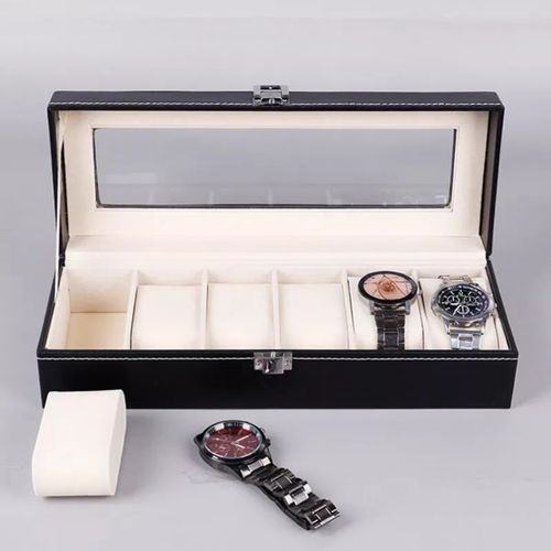 6 Grid Leather Wrist Watch Display Case Watch Storage Box
