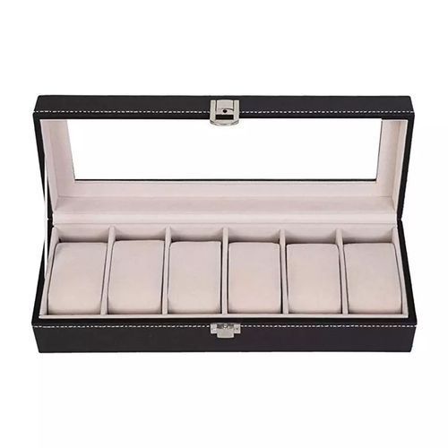 6 Grid Leather Wrist Watch Display Case Watch Storage Box