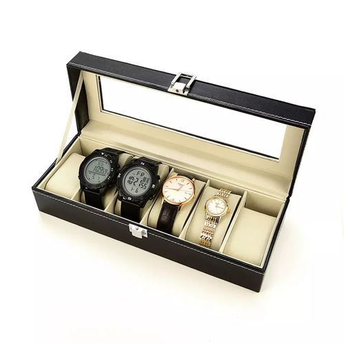 6 Grid Leather Wrist Watch Display Case Watch Storage Box