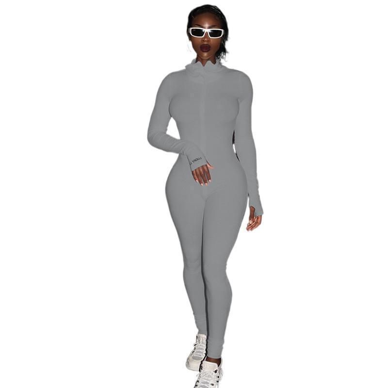 2021 Set New Spring and Autumn Leisure Women's New High Neck Embroidery Slim Fit Fitness Bodysuit