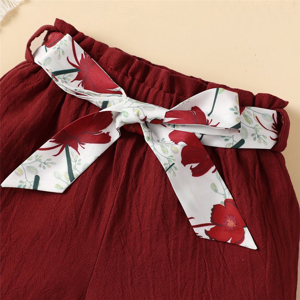 1-5 Years Kid Girl 2PCS Set Floral Button Short Sleeve Shirt+Bow Shorts