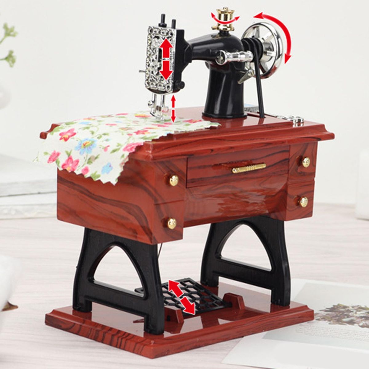Vintage Style Sewing Machine Music Box Mini Table Decor For Musical
