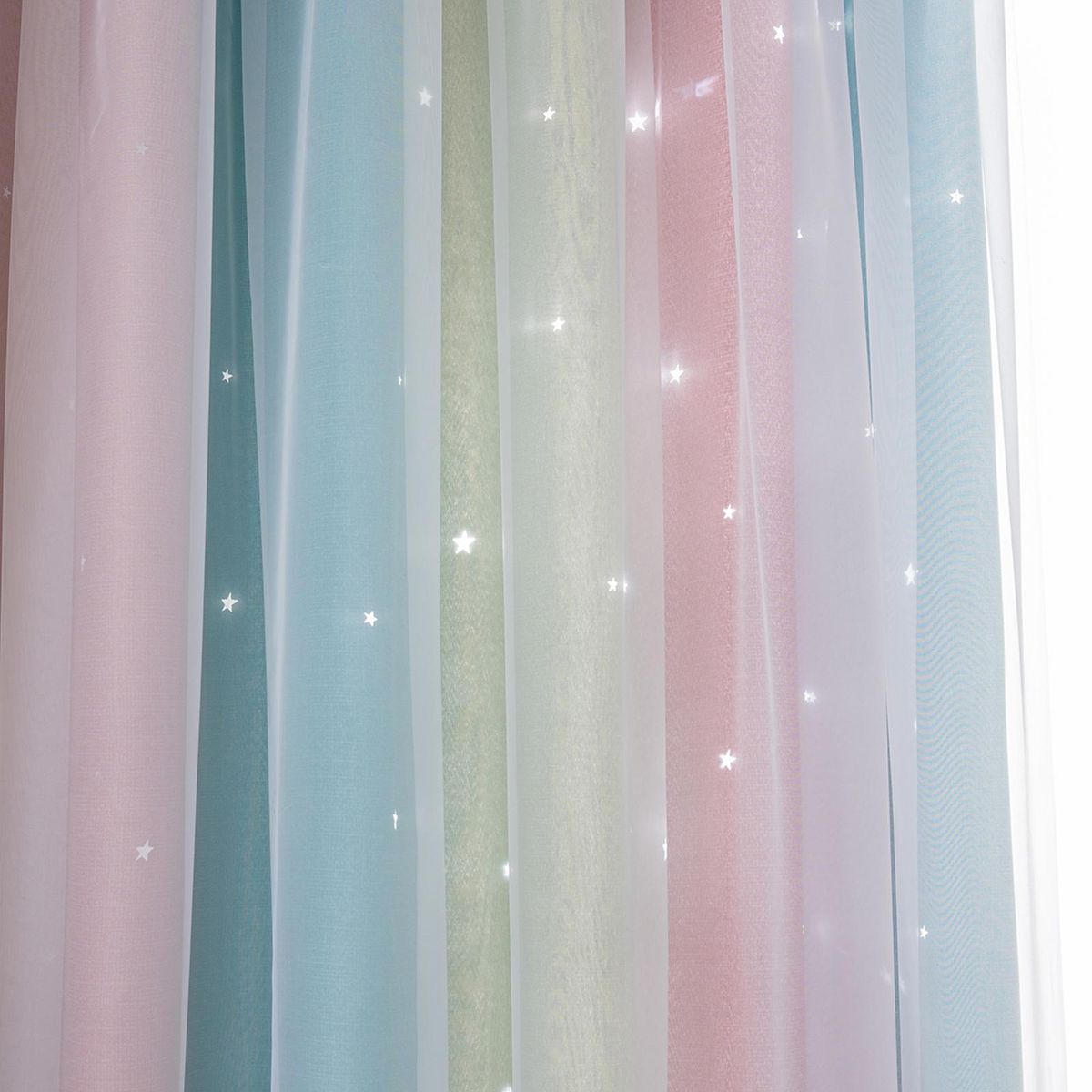 2pc Curtain Simple Gradient Hollow-out Star Pattern Double Layer Blackout Bedroom Living Room Insulation Curtain