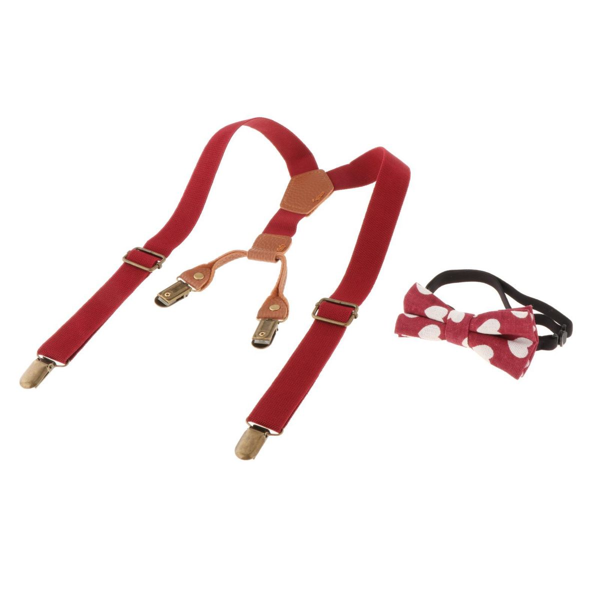 Kids Suspenders & Bowtie Set Metal  Shaped  For Boys Red