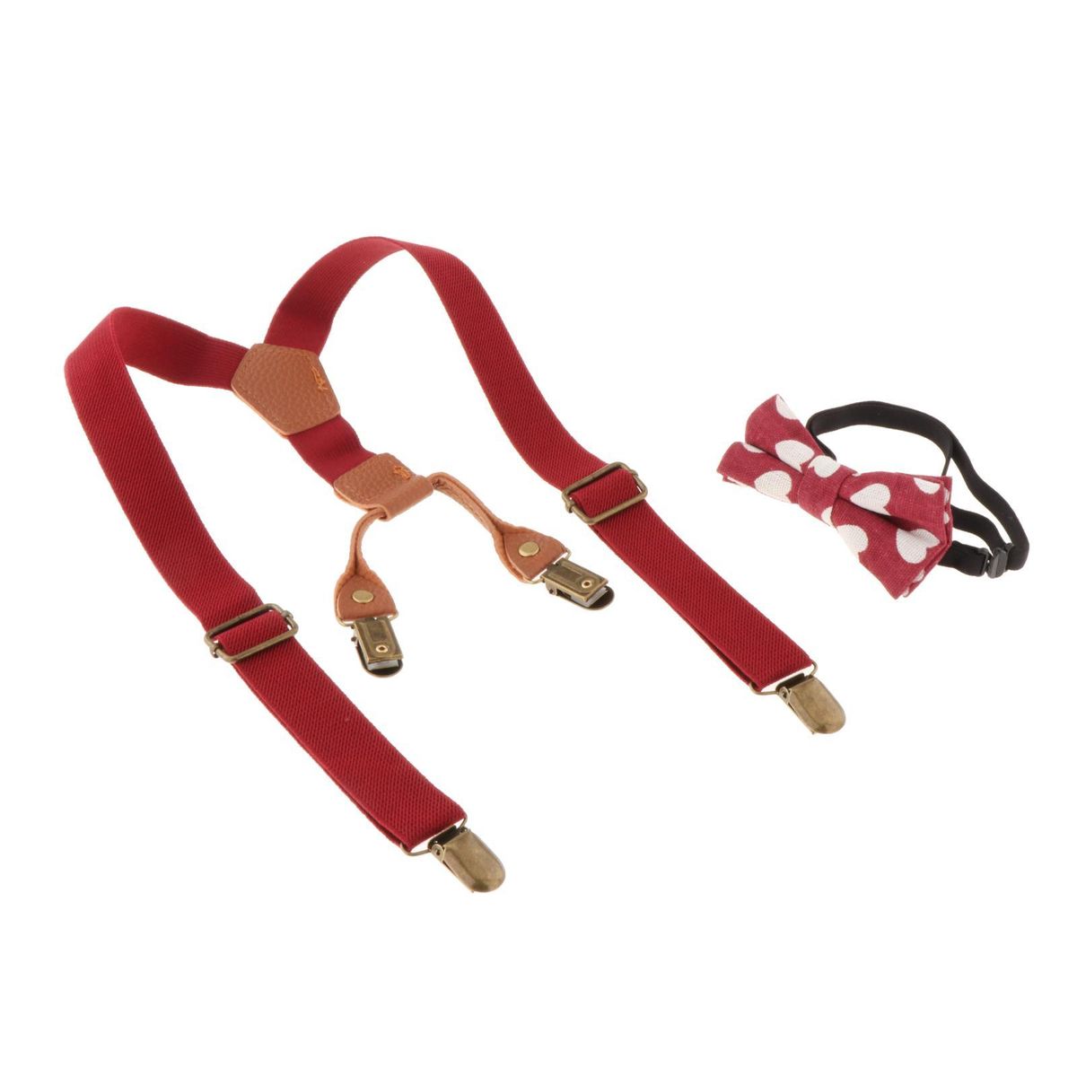 Kids Suspenders & Bowtie Set Metal  Shaped  For Boys Red