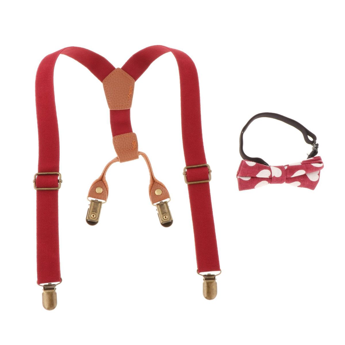 Kids Suspenders & Bowtie Set Metal  Shaped  For Boys Red