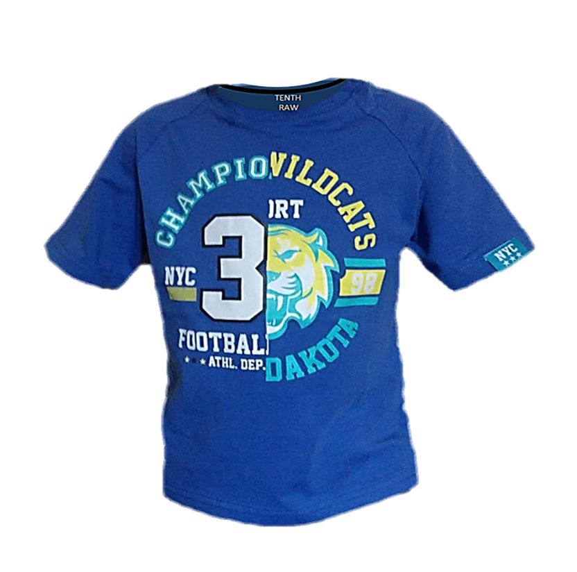 Kids Children Boys Blue Wildcat Football Summer T-Shirt