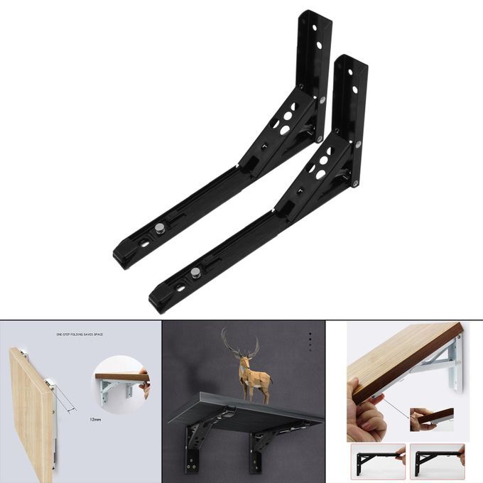 Triangle Folding Angle Bracket Shelf Bracket Heavy Support 12in Black