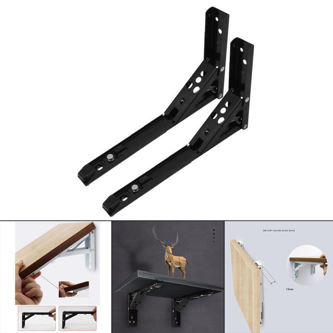 Triangle Folding Angle Bracket Shelf Bracket Heavy Support 12in Black