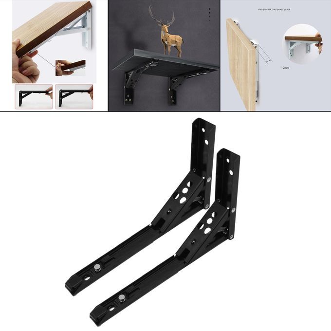 Triangle Folding Angle Bracket Shelf Bracket Heavy Support 12in Black