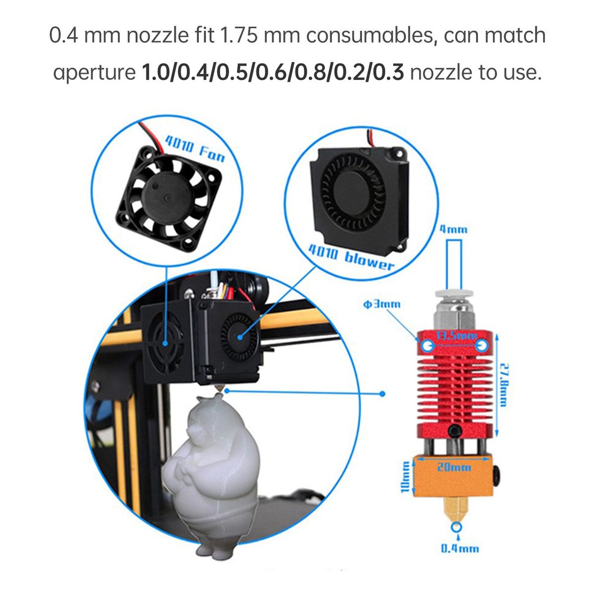 Ender-3 Full Assembled Hotend Kit 24V with Silicone Cover 1.2m Thermistor Compatible with CR-10/CR-10 S5/CR-10-S4/CR-10S/CR-10 MINI/ Ender 2/Ender-3/Ender 3 PRO/Ender-3S/Ender 5
