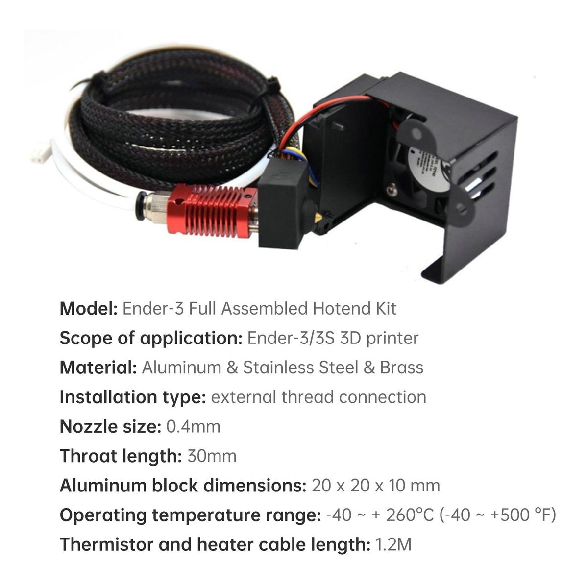 Ender-3 Full Assembled Hotend Kit 24V with Silicone Cover 1.2m Thermistor Compatible with CR-10/CR-10 S5/CR-10-S4/CR-10S/CR-10 MINI/ Ender 2/Ender-3/Ender 3 PRO/Ender-3S/Ender 5