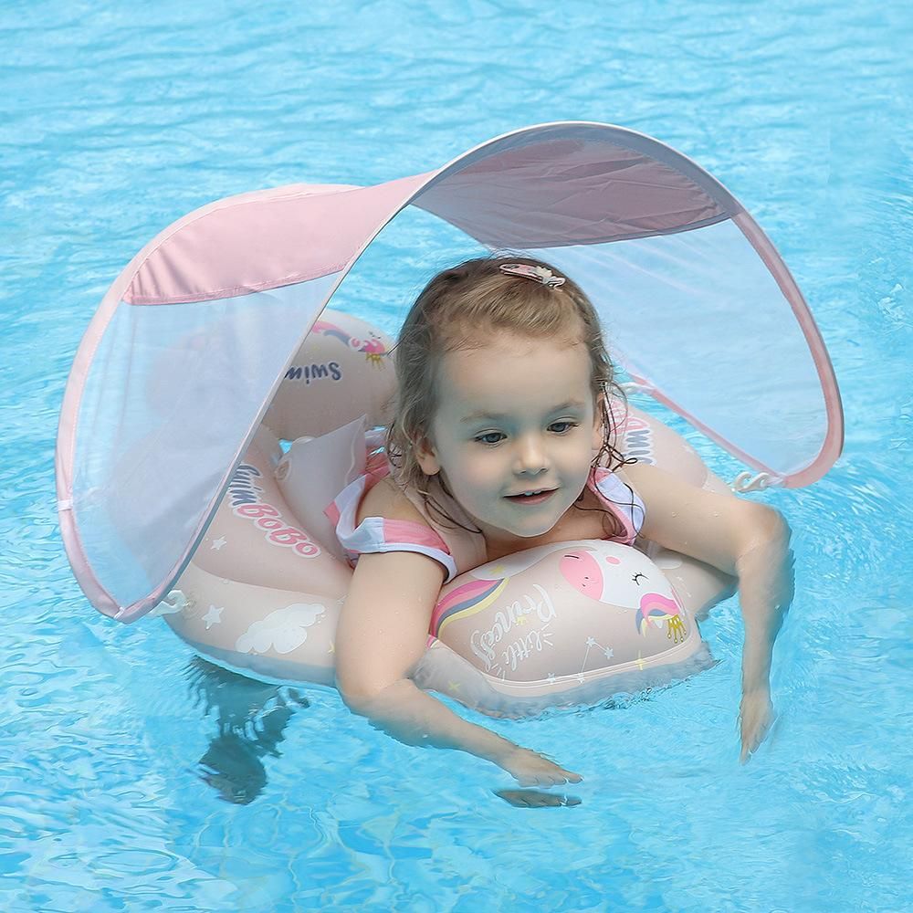 Swimbobo baby swimming circle lying circle children's swimming circle armpit circle sunscreen sunshade cross-border pink pony style S (inner diameter 15CM) Folding Canopy + Seat Pocket + Floating Ball