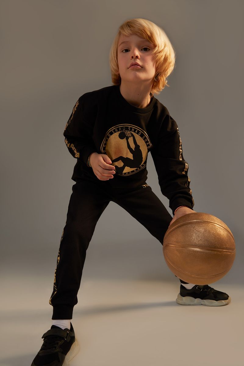 Boy - Relax Fit Crew Neck Long Sleeve Knitted Sweat Shirt - Black