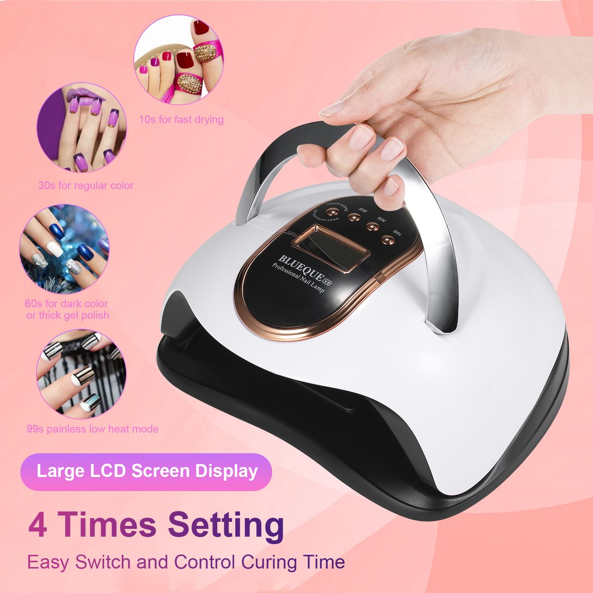 168W UV LED Nail Lamp   Dryer 4 Timer Setting With Portable