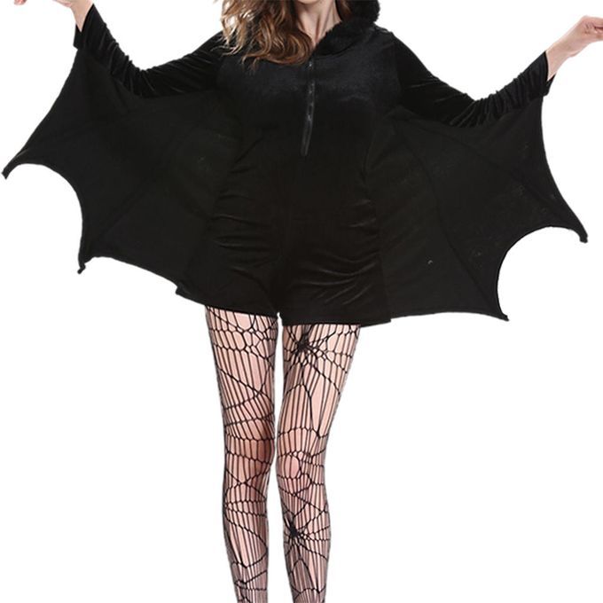 Women Black Bat Wing Cape Adults Halloween Scary Fancy Dress Party L
