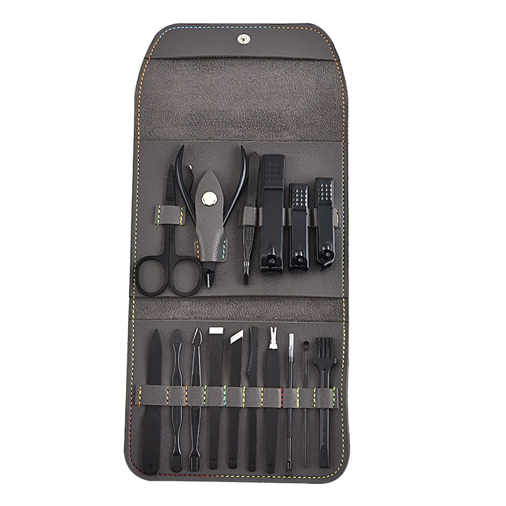 16 Piece Nail Clipper Stainless Steel Nail Care Tool Sets-Black