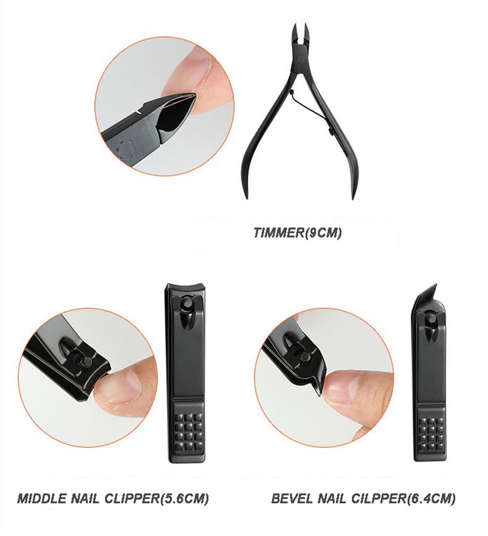 16 Piece Nail Clipper Stainless Steel Nail Care Tool Sets-Black