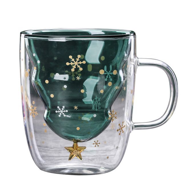 300ml Snowflake Clear Glass Coffee Cup Whiskey Beer Double-