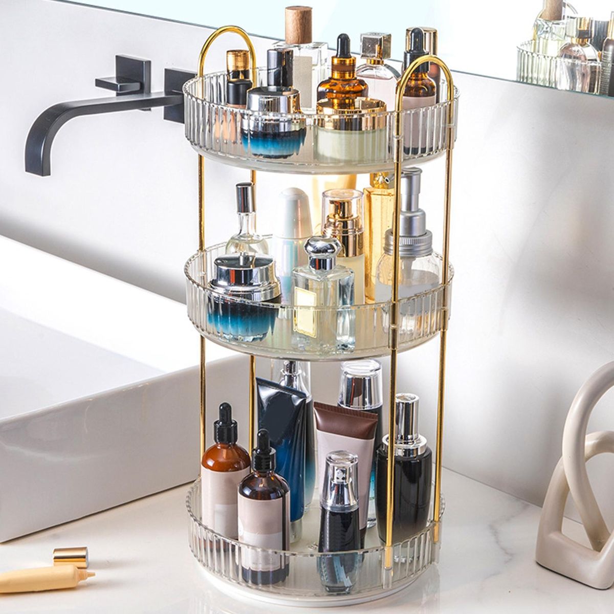 Cosmetics Holder Desktop 360-degree Rotating Makeup Storage Holder Clear