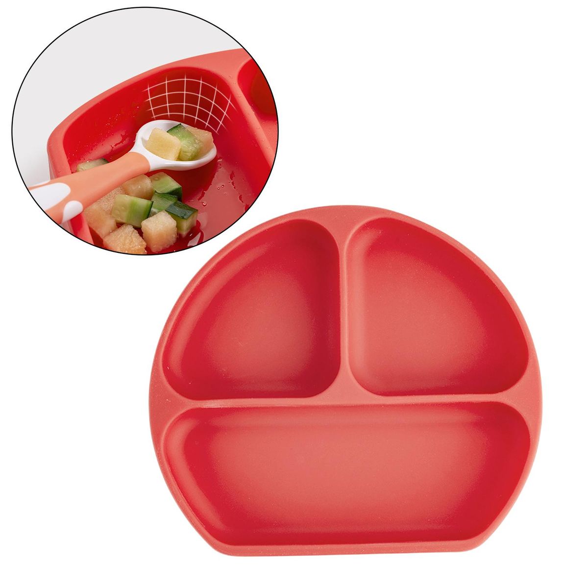 Silicone Suction Plate Non Slip BPA Free For Baby Feeding Set Kids Red
