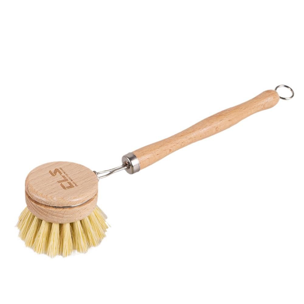 Outdoor Picnic BBQ Pan Pot Washing Brush Beech Wood Long Handle Dish Scrub Brushes Sisal Bristles Brush Kitchen Dishwashing Brush