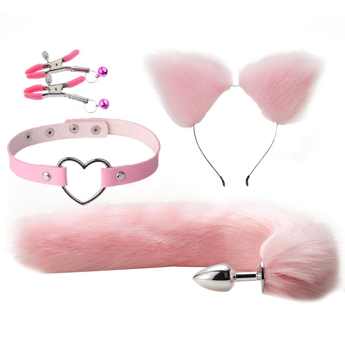 Erotic Bondage Sex Set 4 Piece BDSM Bondage Sex Toy Set with BDSM Tail and Collar Ear and Nipple Clamps SM Adult Leather Bondage Kit, Beginner Sex Toy Kit for Men and Women, Couples Sex BDS
