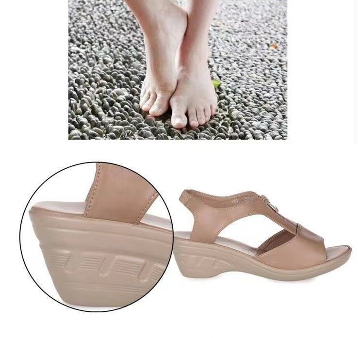 {MijaGrace}Women's Hollow Zipper Open Toe Fish Mouth Wedge Retro Sandals - CAMEL
