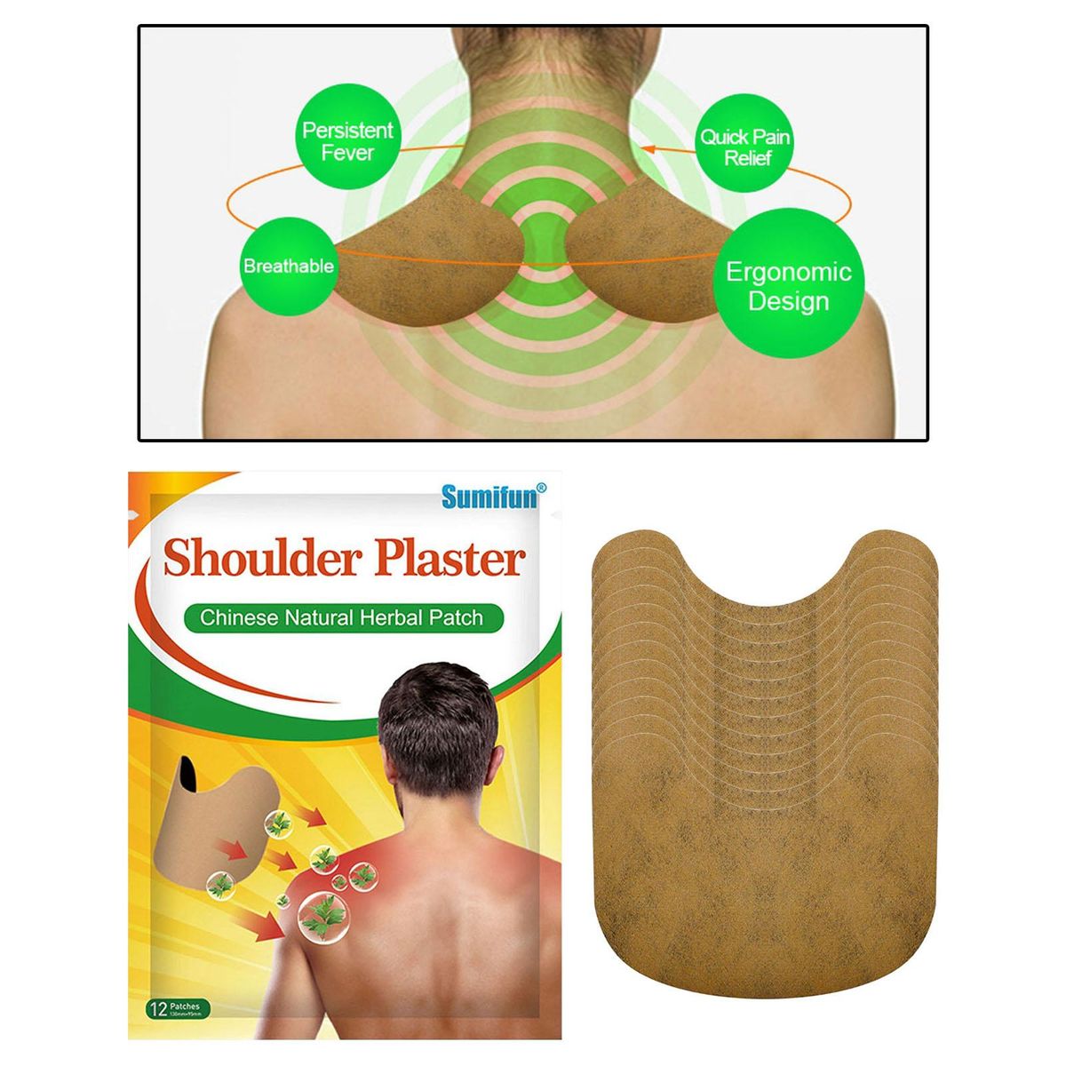 12 Sheets Natural Shoulder Patch Relaxing Herbal Pain Plaster