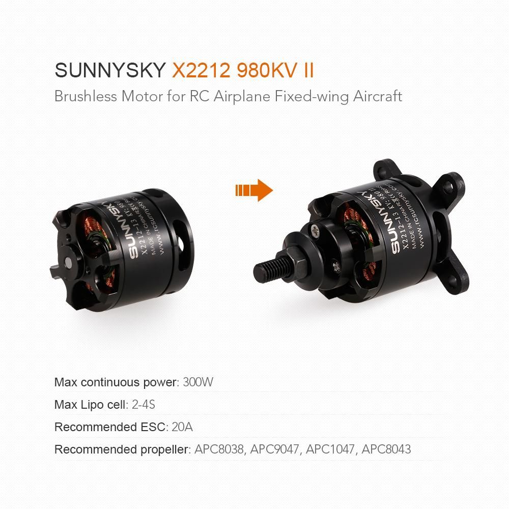 SUNNYSKY X2212 980KV II 2-4S Brushless Motor for RC Airplane Fixed-wing Aircraft