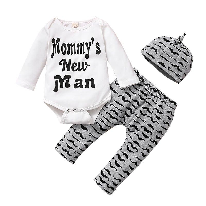Mommy's New Man Baby Boys Long Sleeves Moustache Design Clothes Set
