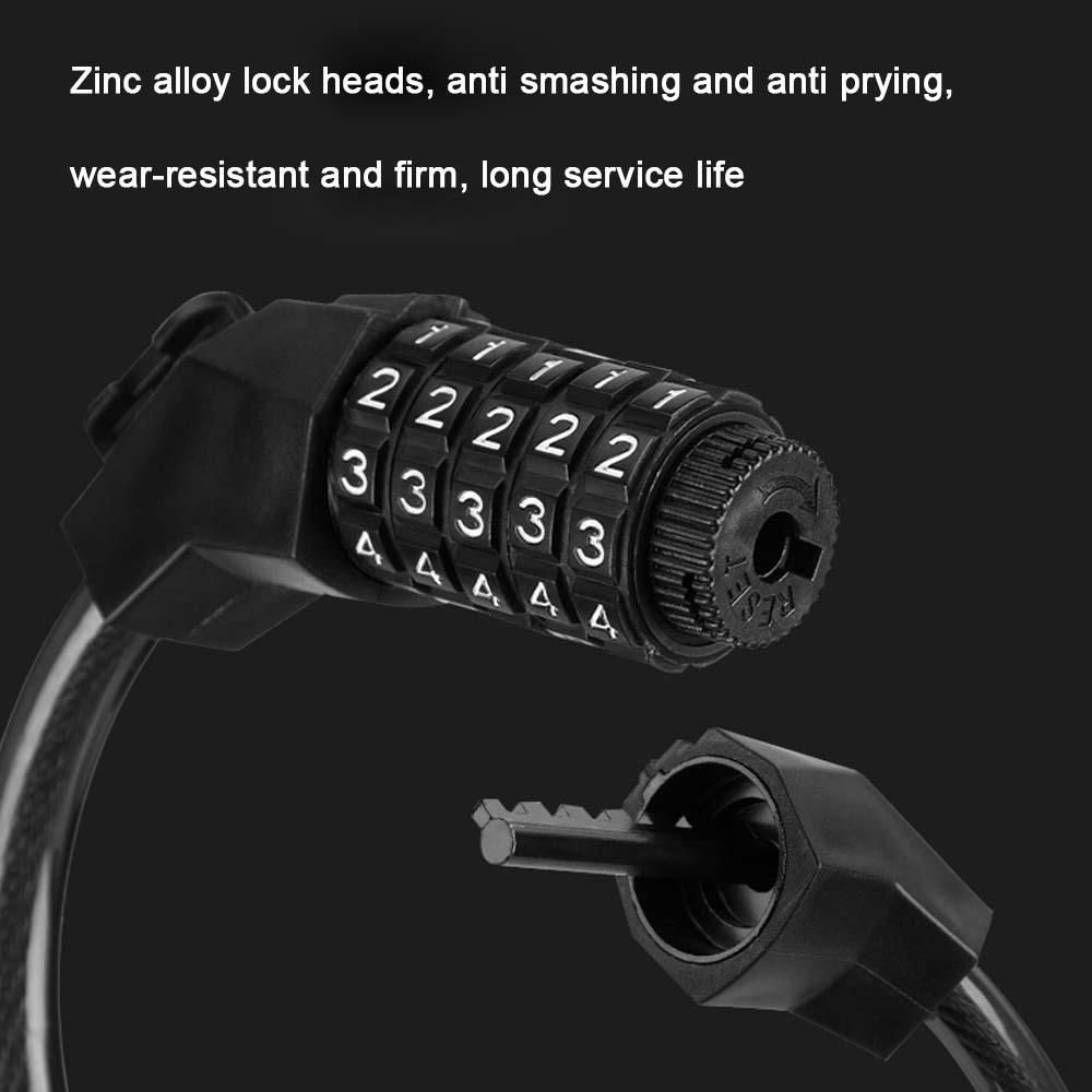 Bicycle Five Digit Code Transparent Lock Riding Equipment Thick Steel Cable Aluminum Alloy Waterproof Antirust Mountain Bike Lock Anti Theft Cycling Chains Five-digit Password Lock