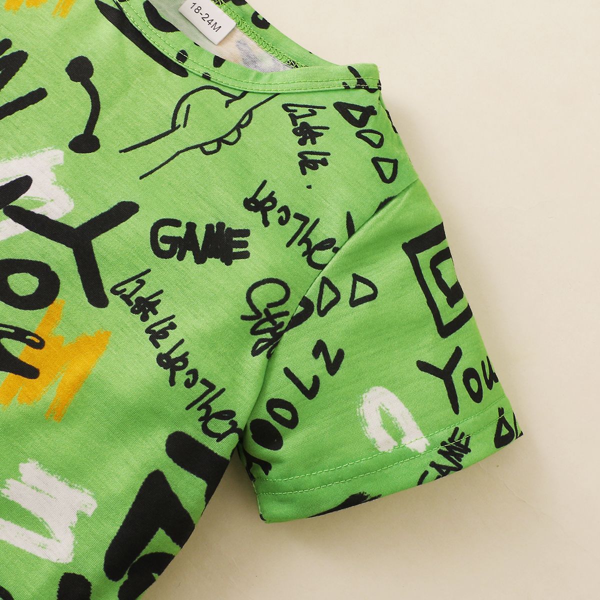Toddler Baby Boy Suit Print Short Sleeve T-shirt + Ripped Denim Shorts 2Pcs Set