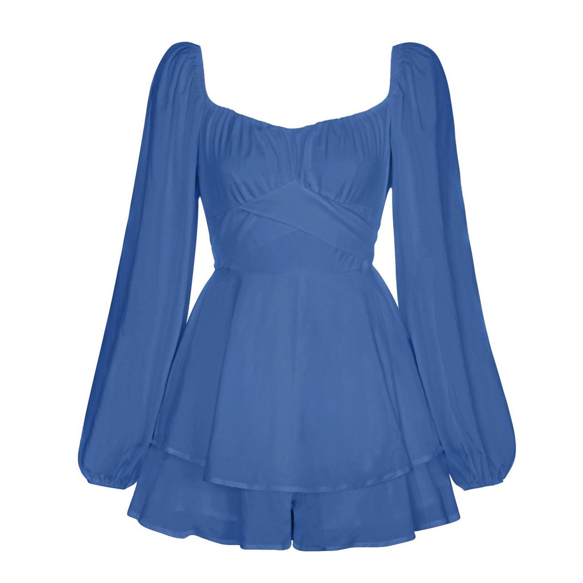 Fashion ruffled women's summer lantern long-sleeved square neck waist casual skirt