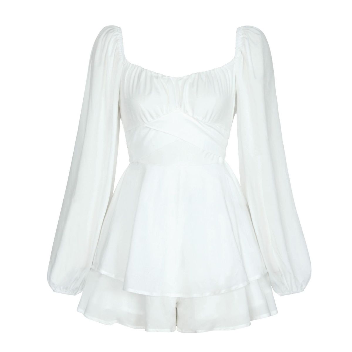 Fashion ruffled women's summer lantern long-sleeved square neck waist casual skirt