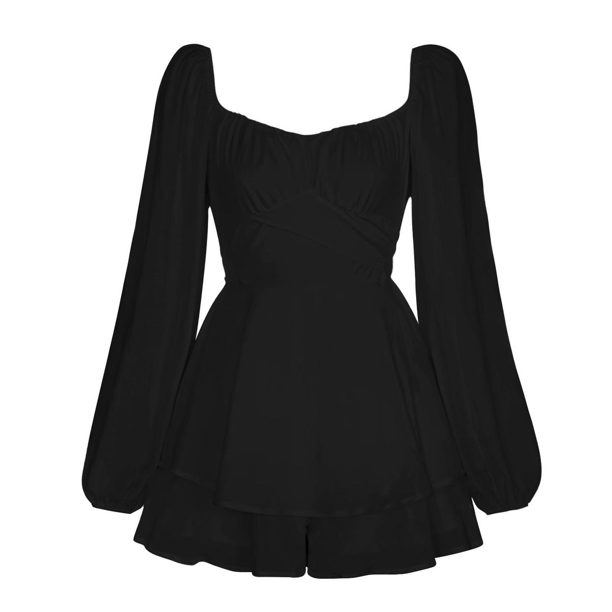 Fashion ruffled women's summer lantern long-sleeved square neck waist casual skirt
