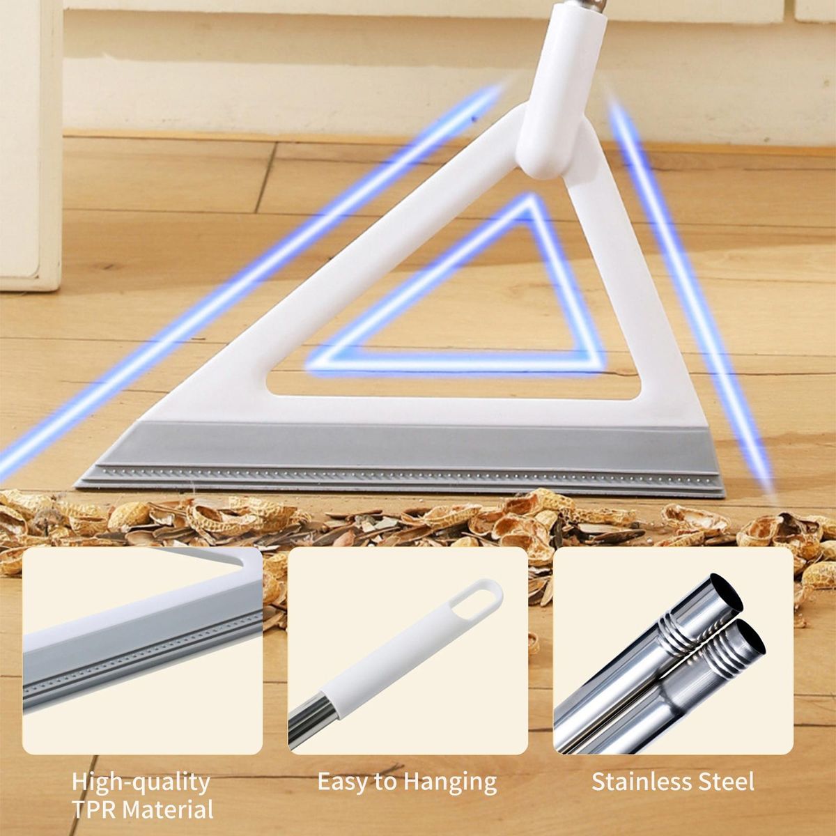 2 In 1 Broom Floor Squeegee Multi-Purpose Window Squeegee Long Handle Shower Squeegee Stainless Steel Glass Squeegee for Bathroom Window and Car Windshield Glass