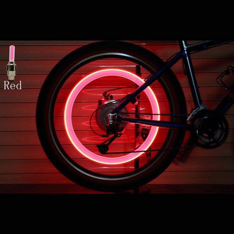 2PCS Bicycle LED Light Tire Valve Cap Bicycle Flash Light Mountain Road Bike Cycling Tyre Wheel Lights LED Neon Lamp Cover Wheel--Red